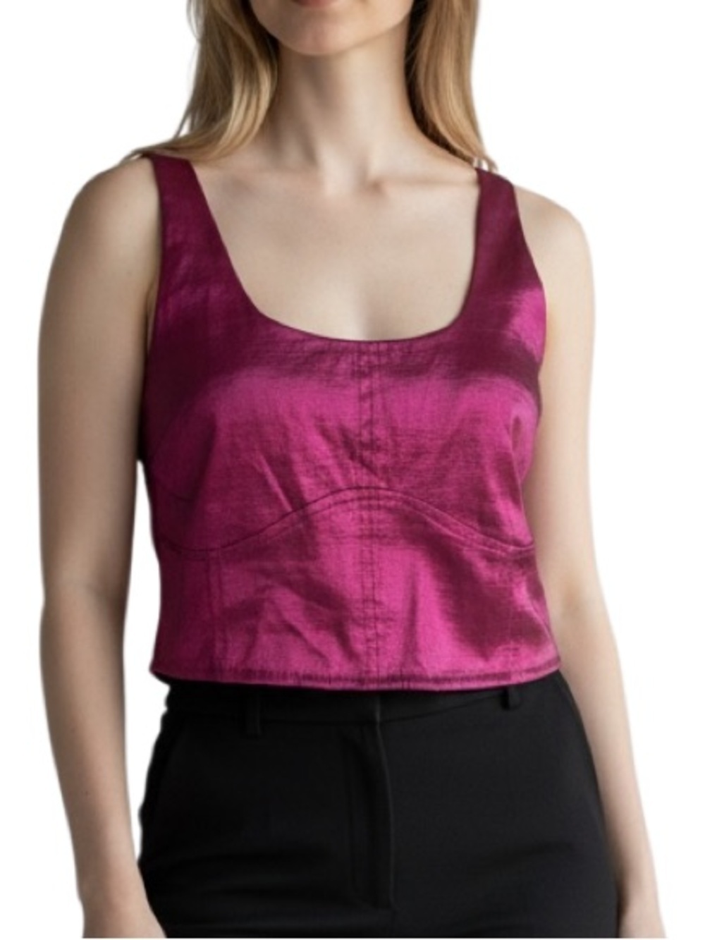 House of Harlow 1960 Satin Crop Tank Top Fuchsia